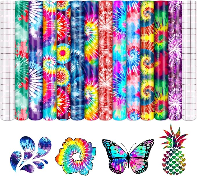Tintnut Swirl Tie Dye Permanent Vinyl 12 Sheets 12"x10" Adhesive Vinyl |