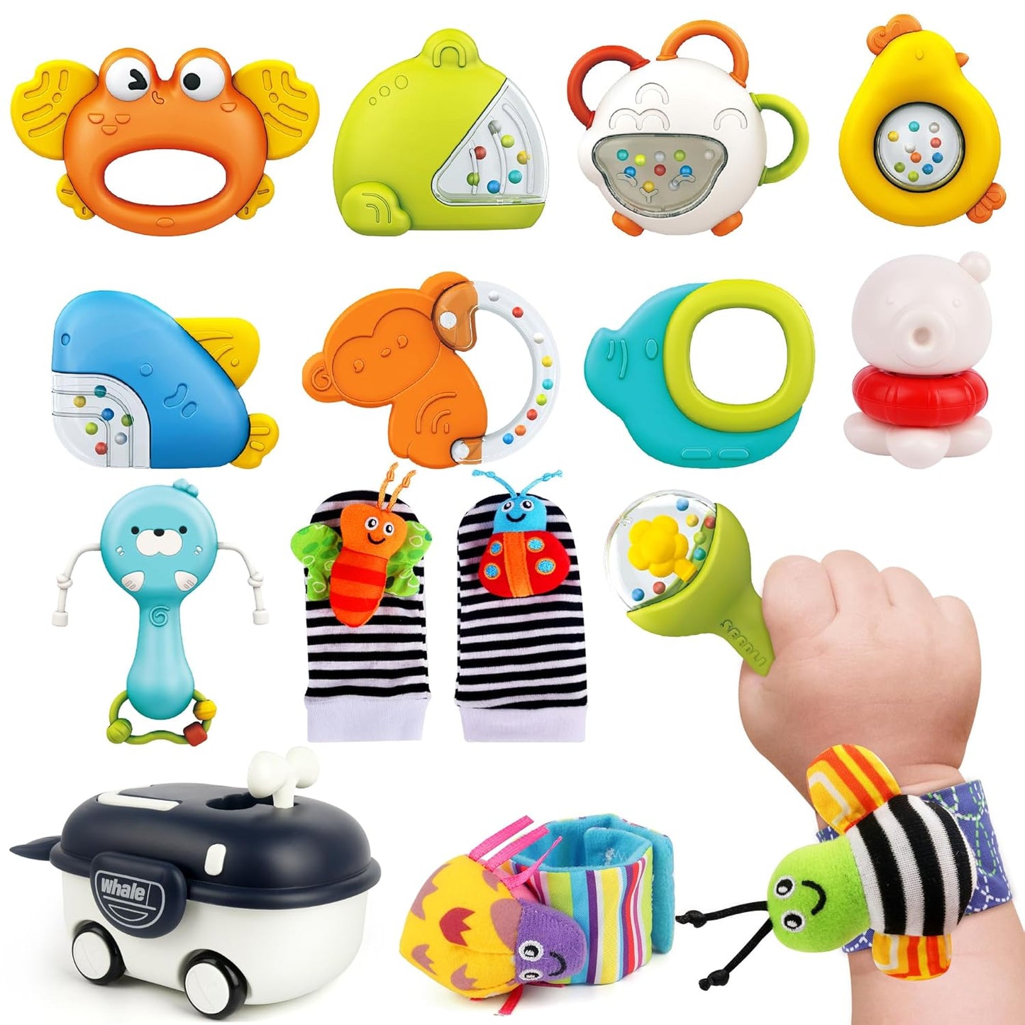 Baby Rattles 0-6 Months | Sensory Toys for Infants 3-6 Month, Wrist Rattle Socks, Foot Finder & Teething Toys | Newborn Toys Gift for Boys and Girls, Baby Shower Gifts Christmas Stocking Stuffers