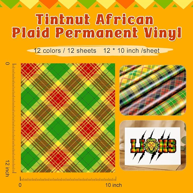 Tintnut African Plaid Permanent Vinyl, waterproof, easy peel & stick, works