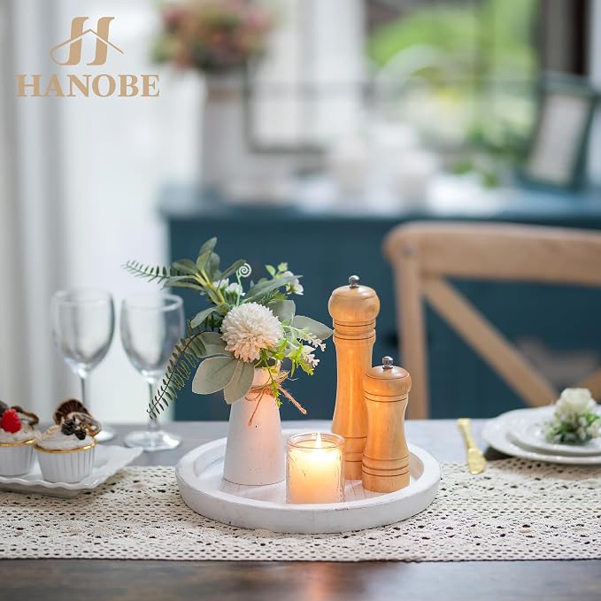 Hanobe Wooden Tray for Coffee Table: Candle Holder Plate Round Decorative