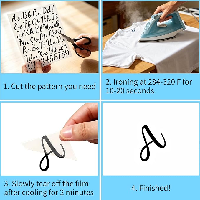12pcs Iron on Letters for Clothing, Heat Transfer Vinyl Letters, DIY Fabric