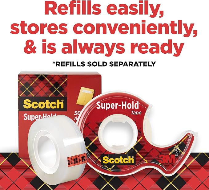 Scotch Super-Hold Tape, 2 Rolls, 3/4 x 600 Inches, Dispensered | Transparent