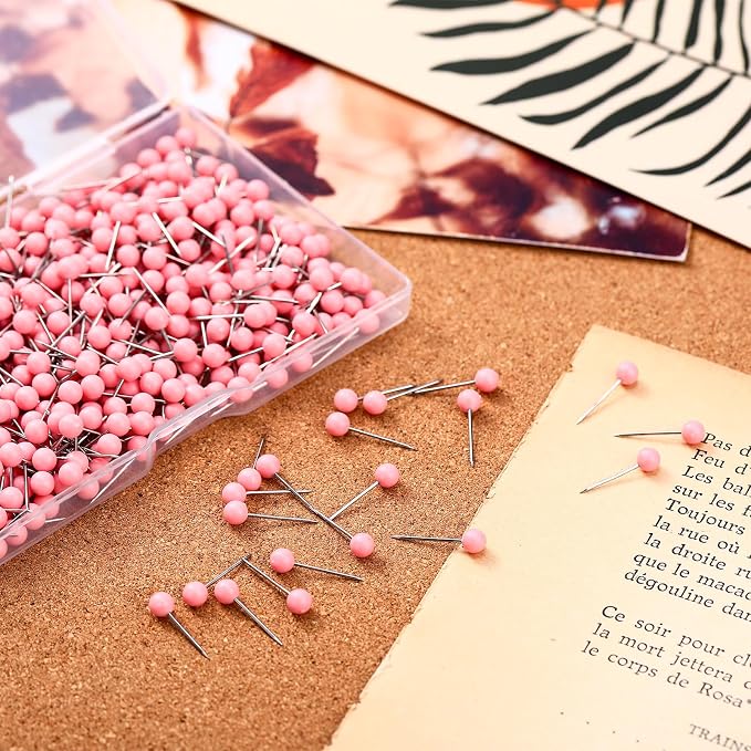 WILLBOND 500 Pack Map Push Pins Map Tacks Small Round Head Push Pins Thumb Tacks