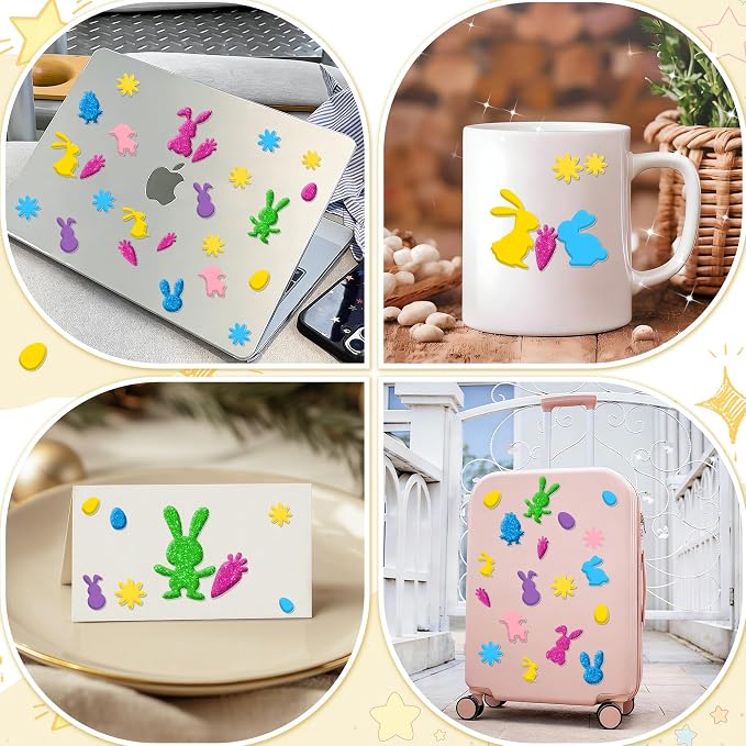 Foam Stickers, 7 Sheets 3D Glitter Foam Easter Stickers