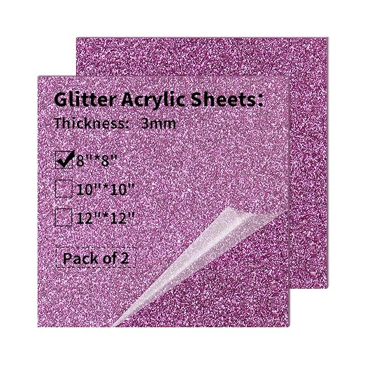 2 PCS 8 x 8 inch Glitter Colored Plexiglass Acrylic Sheets