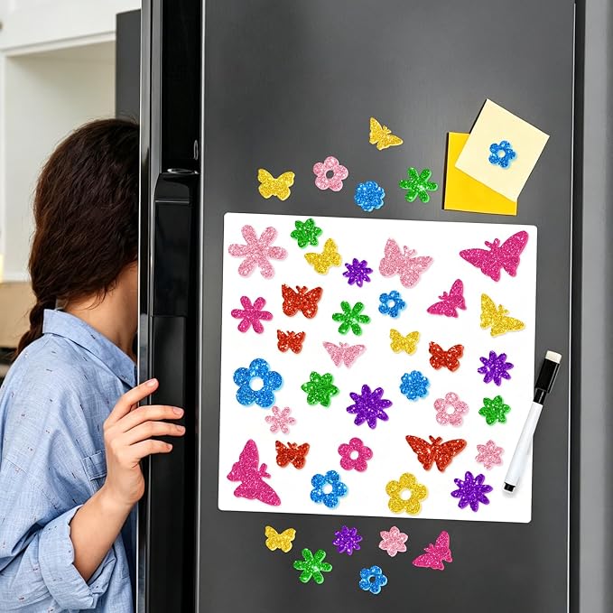 448 Pcs Glitter Foam Stickers, Butterfly & Flower Shapes Stickers, 7 Sheets