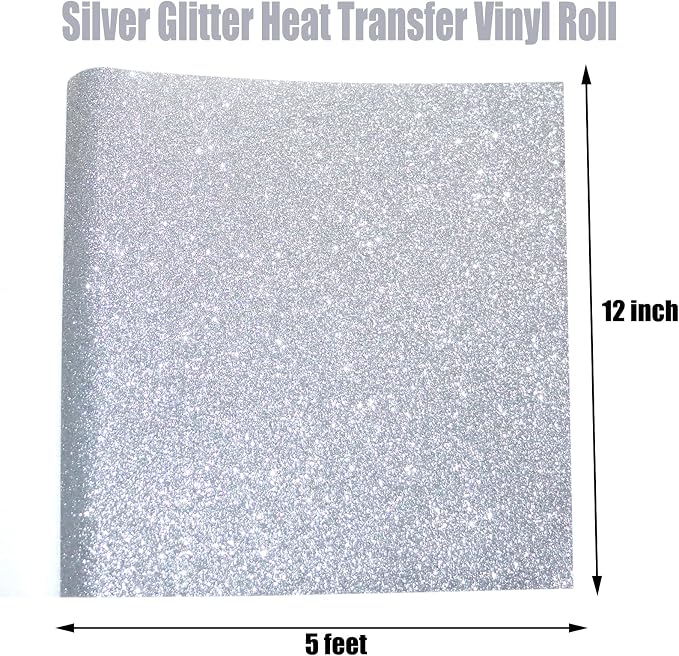 Silver Glitter Heat Transfer Vinyl Roll Silver Htv 12 Inch x 5 Feet Iron on