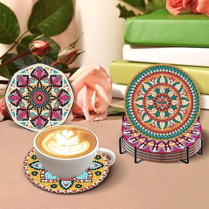 Benjenes 8 PCS Mandala Diamond Art Coasters Kits | Diamond Paintings Coasters