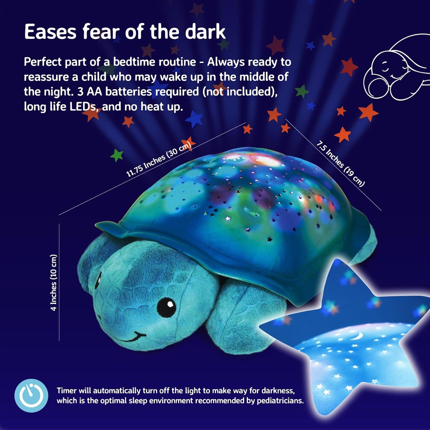 Cloud b Comforting Nightlight Star Projector w/ Soothing Sounds | Gentle Brightness | 3 Colors | Auto-Shutoff | Twinkling Twilight Turtle Aqua