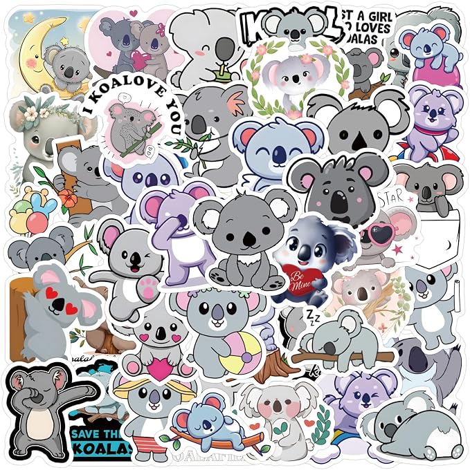 62Pcs Cute Koala Stickers for Kids Adults, Waterproof Vinyl Koala Bear Stickers