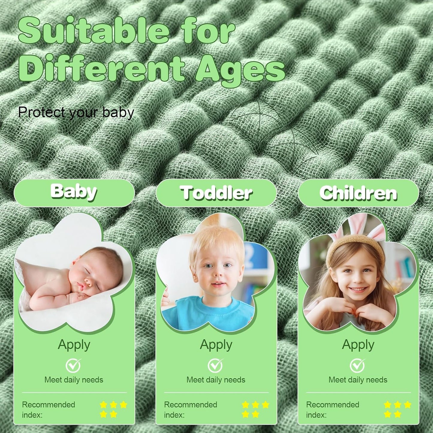MUKIN Baby Hooded Towels, Muslin Cotton, 2-Pack, for Newborn, Infant, Toddler and Kids (White,Dark Green)