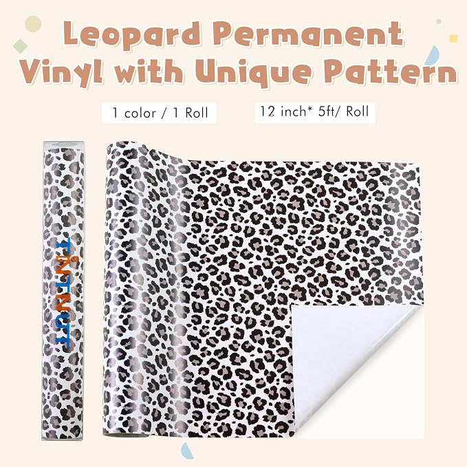 Tintnut Leopard Cheetah Permanent Vinyl Roll 12in x 5ft Adhesive Vinyl | Black