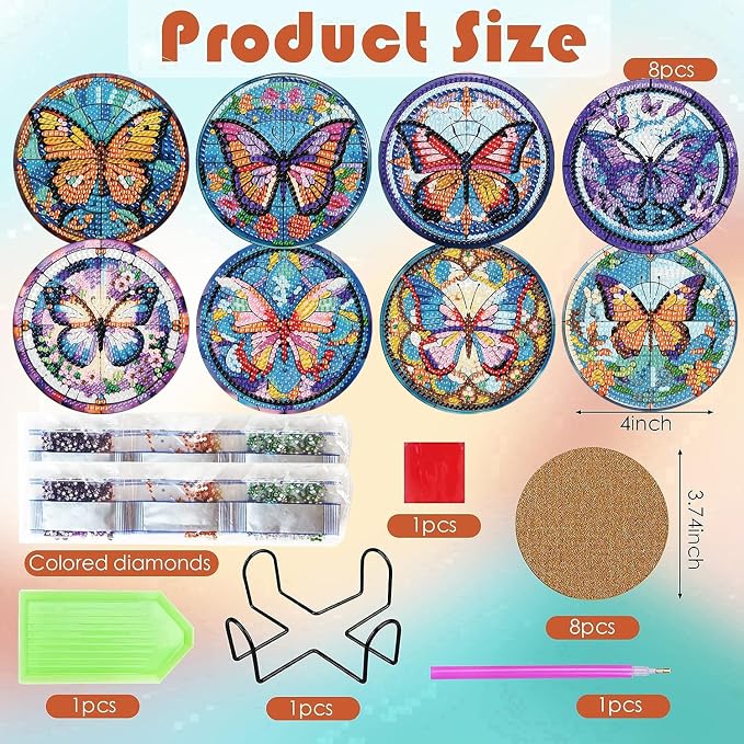 ijbnhd 8 Pcs Butterfly Diamond Painting Coasters Kits