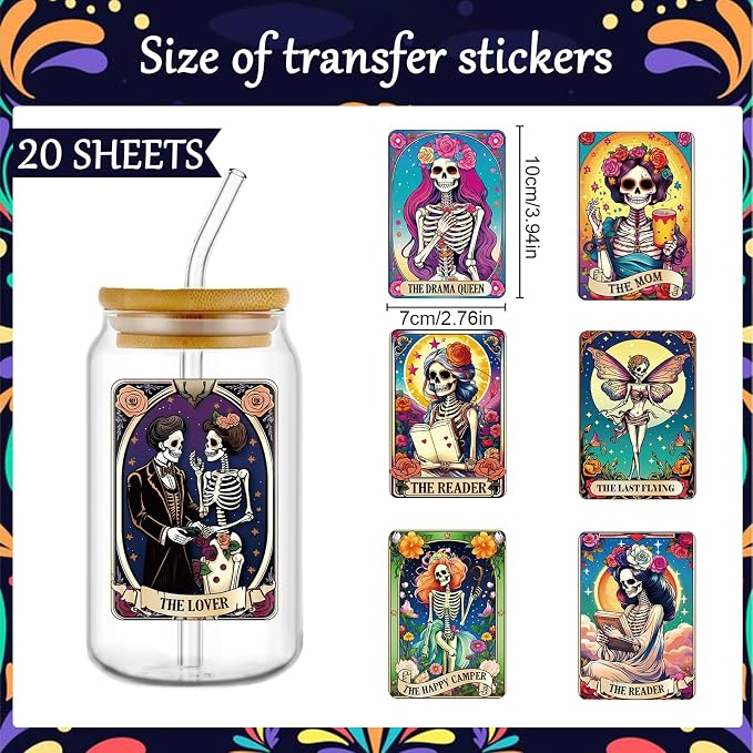 Rngmsi 20 Sheets Skull Gothic UV DTF Cup Wrap Cold UV DTF Transfer Stickers |