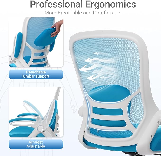 HYLONE 400lbs Heavy Duty Drafting Chair 5" Thickened Seat Office Chair with Flip-Up Armrests Tall Ergonomic Computer Chair with Lumbar Support and Adjustable Footrest Ring Standing Desk Chair (Blue)