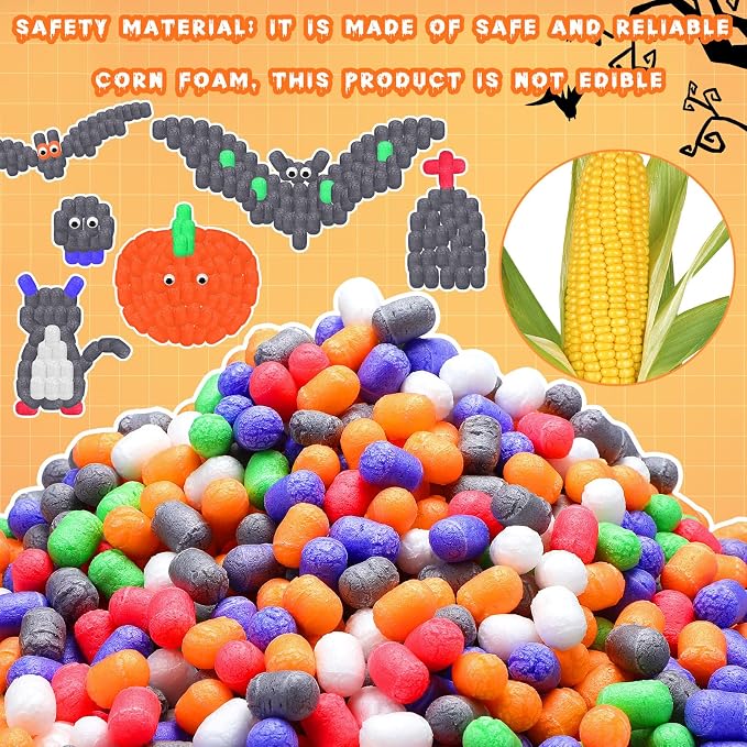 Junkin 1000 Pcs Magic Noodles Foam Crafts Puffs Corn Super Crafts Arts Kit Bulk