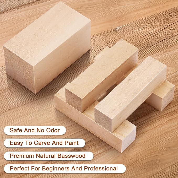 7 Pcs Basswood Carving Blocks, Soft Whittling Wood