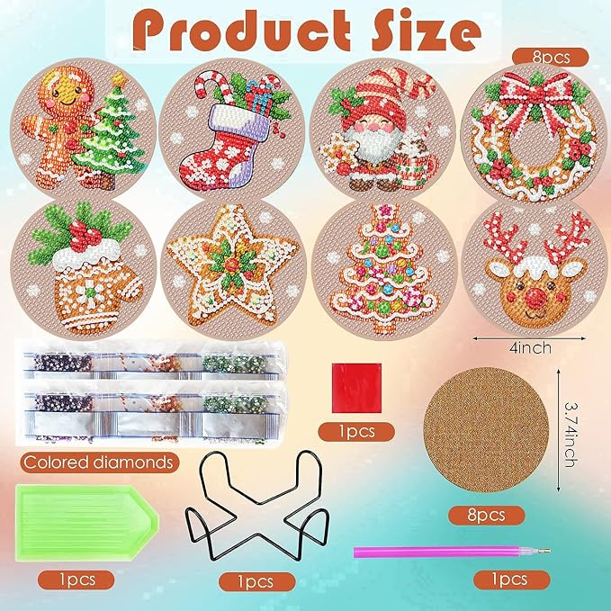 ijbnhd 8 Pcs Christmas Diamond Painting Coasters Kits Diamond Art Coasters |