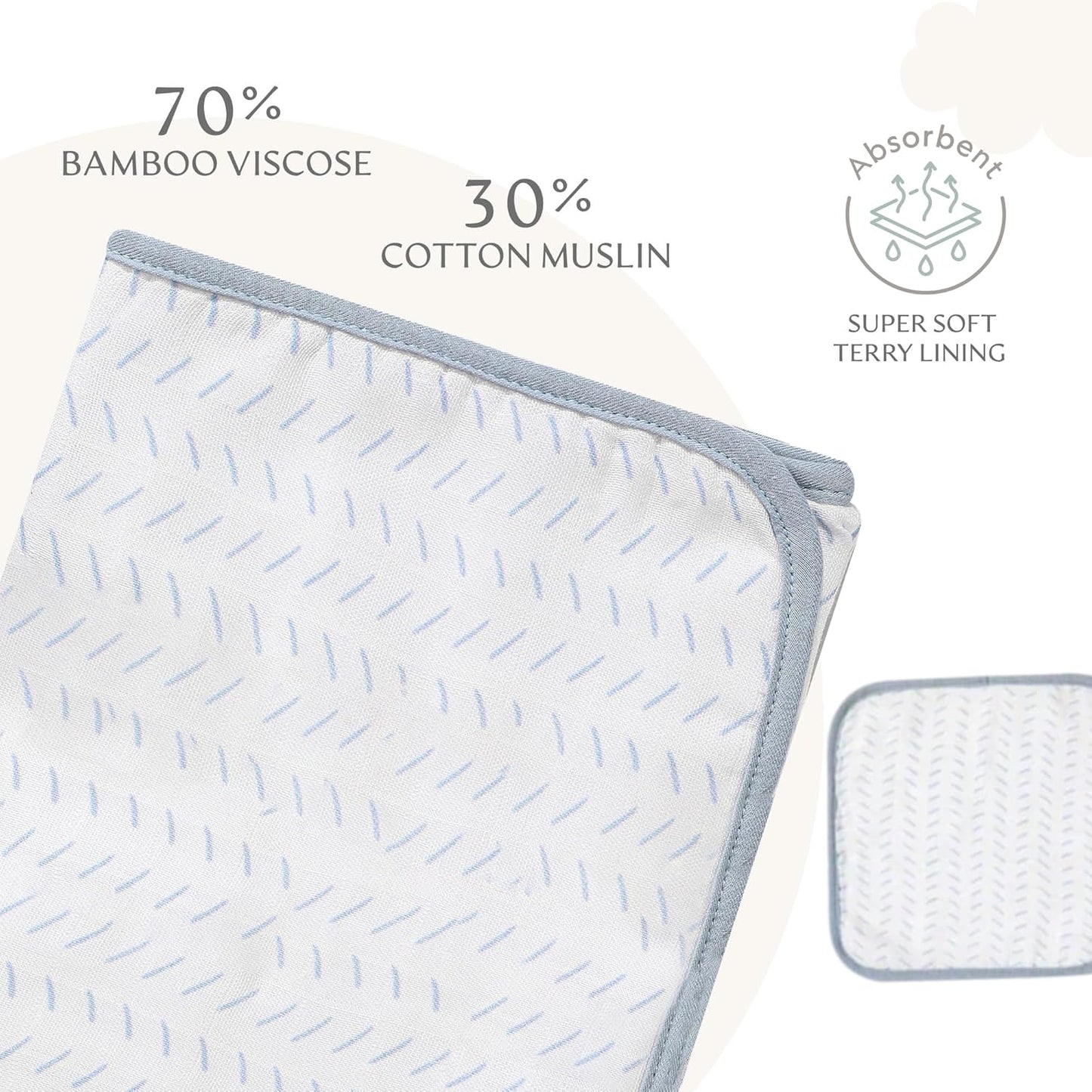 Bamboo Viscose Baby Hooded Towel & Washcloth Set for Babies and Toddlers, Soft & Absorbent, 70% Viscose from Bamboo, 30% Cotton Muslin - Imported (Blue Dash)
