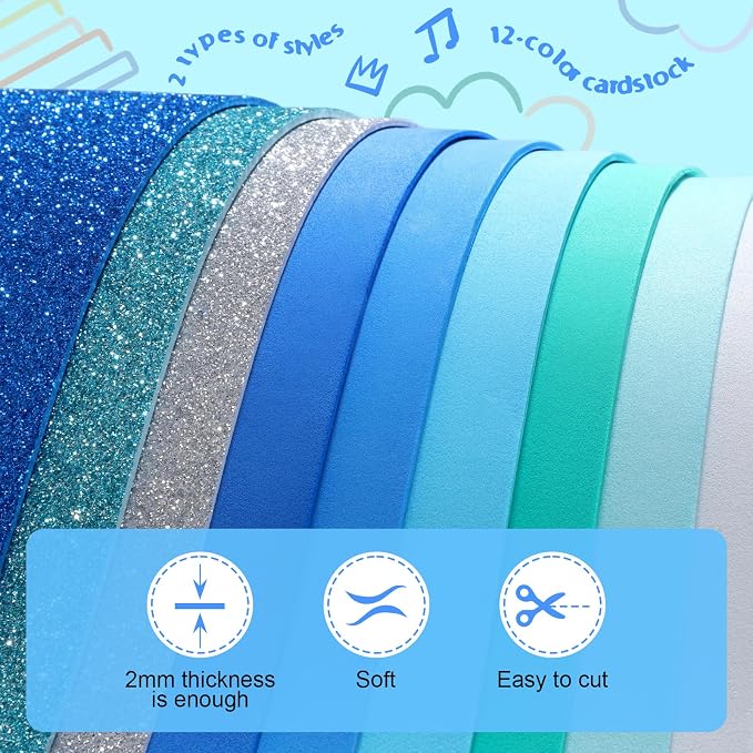 Feifeiya 48 Pcs Blue Foam Sheets 8 x 12 Inch, 36 Regular EVA Foam Sheets 12