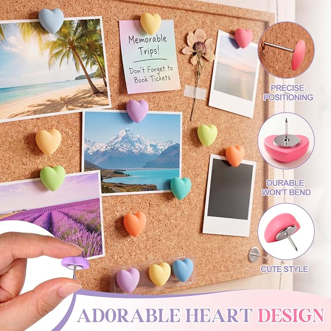 Epakh 30 Pcs Pastel Heart Thumb Tacks Decorative Pastel Heart Push Pins