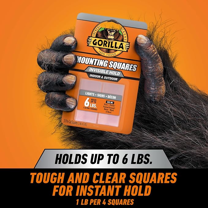 Gorilla Tough & Clear Double Sided Tape Squares, 24 1" Pre-Cut Mounting Squares