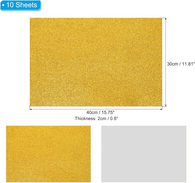 PATIKIL Gold Shiny EVA Glitter Foam Sheet 16x12 Inch 2mm Thick