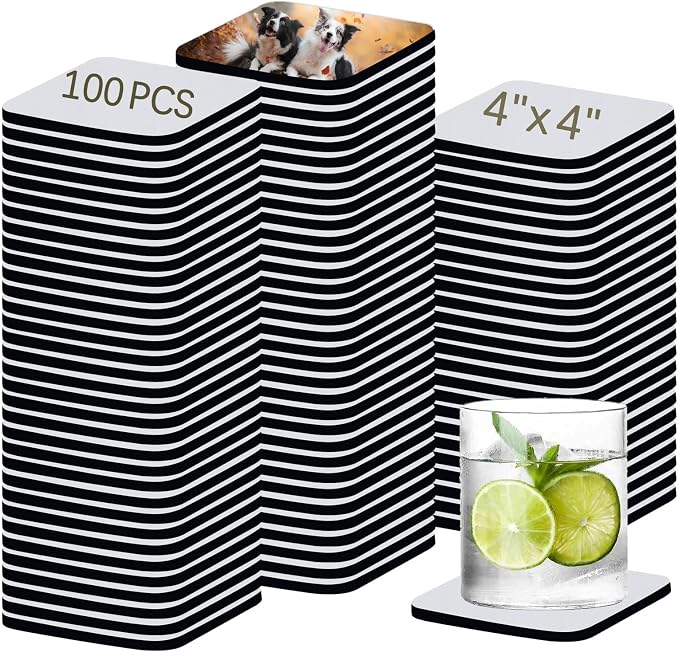 100 PCS Sublimation Blank Cup Coasters Bulk, 4x4 Inch Square Blank Cup Mat
