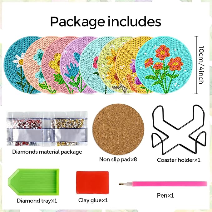 EWJRNSF 8 PCS Fall Diamond Art Coasters DIY Kit