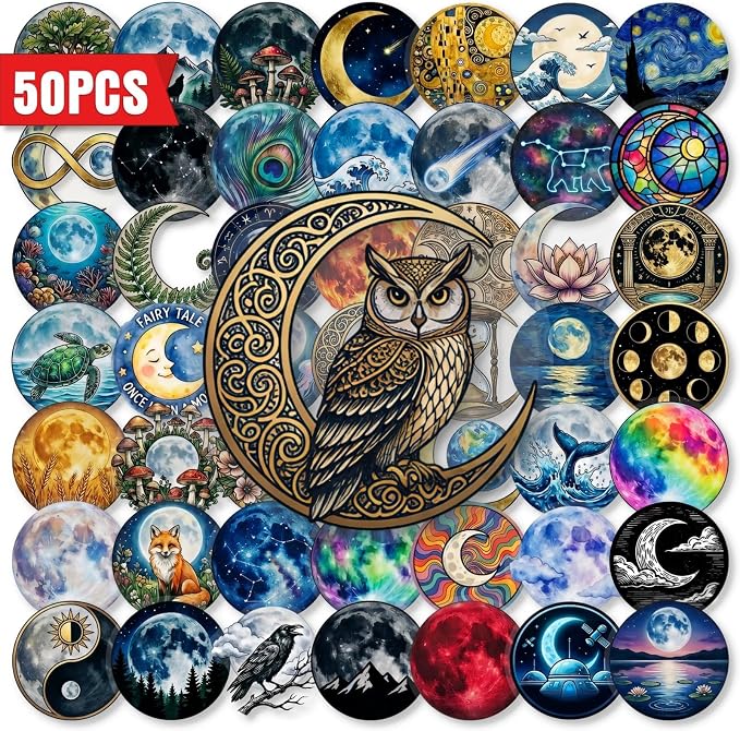 50PCS Transparent Moon & Space Stickers, Waterproof PET Celestial Decals