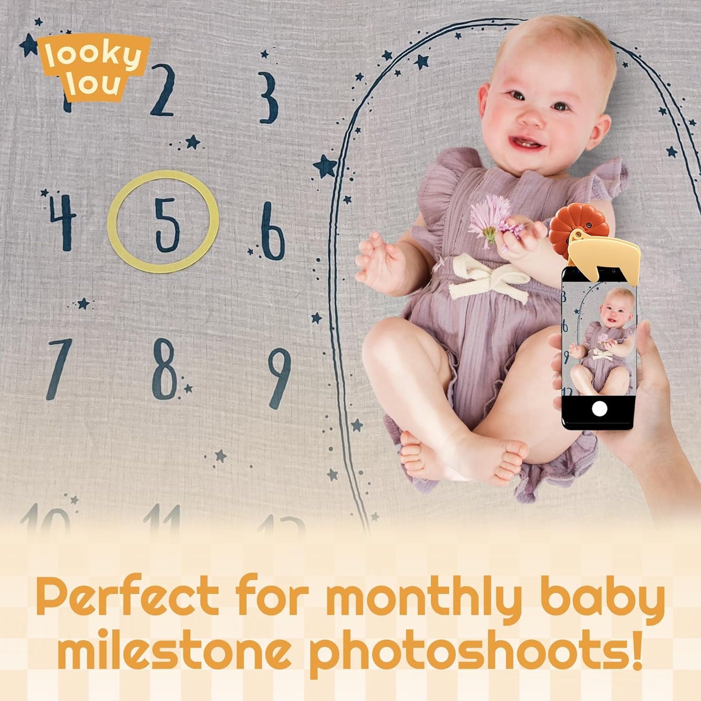 Looky Lou Bundle - Phone Clip & Storybook Set for Newborn Photography, Monthly Milestones, Halloween & Fall Baby Photoshoot Props - New Mom, Parent, Grandparent, Shower, Registry & Thanksgiving Gifts
