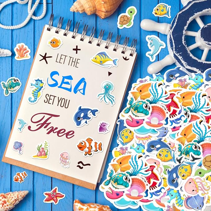 300Pcs Ocean Sea Animal Foam Stickers, Colorful Ocean Foam Crafts Stickers