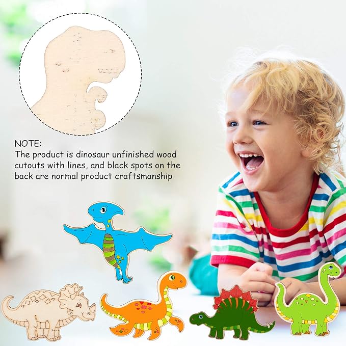 Jetec 64 Pieces Dinosaur Unfinished Wood Cutouts Animal Wooden Paint Crafts
