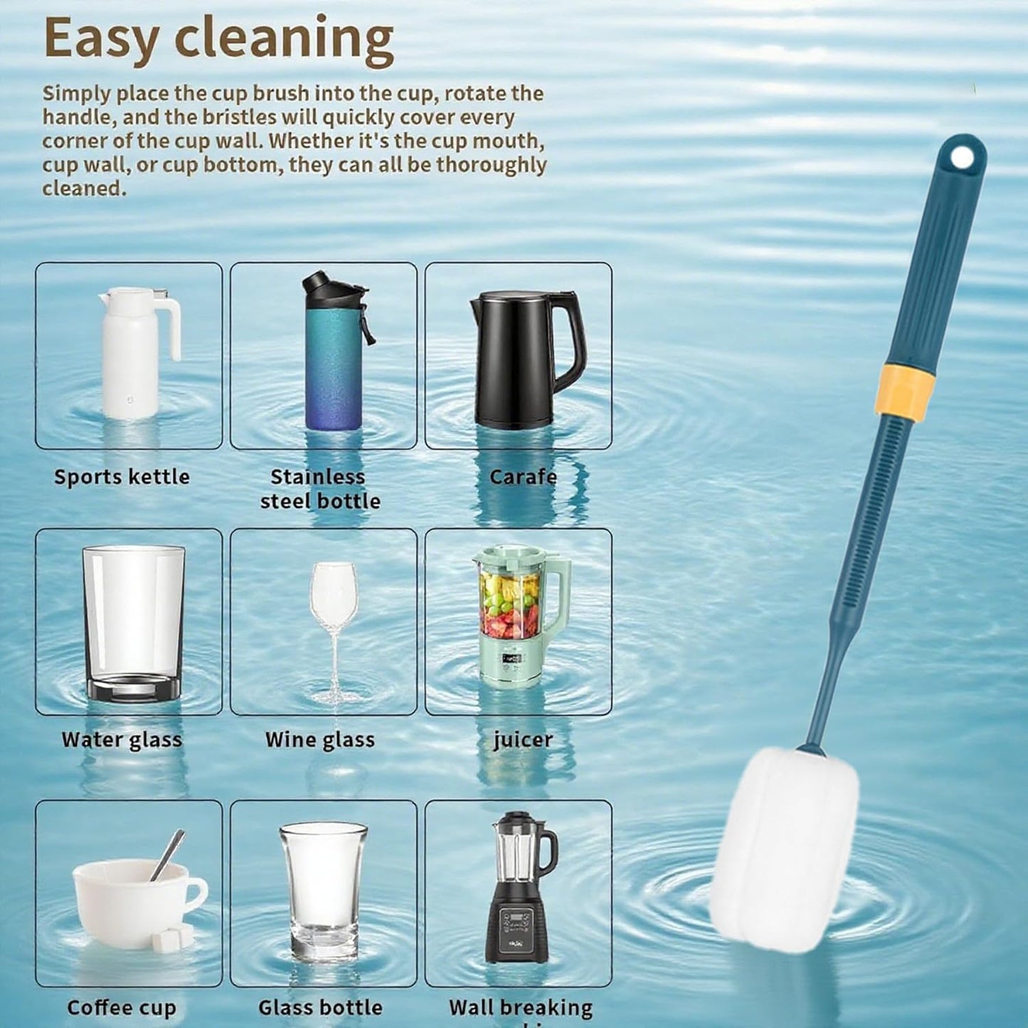 Dishwashing Foam Sponges Brush Telescopic Long Handle Scrubbing Brushes for Clean Dishes, Sinks ，Cookware，Coffee Glasses Pot Milk Cup Mugs Wine Bottle (4pcs+4straw Brush)