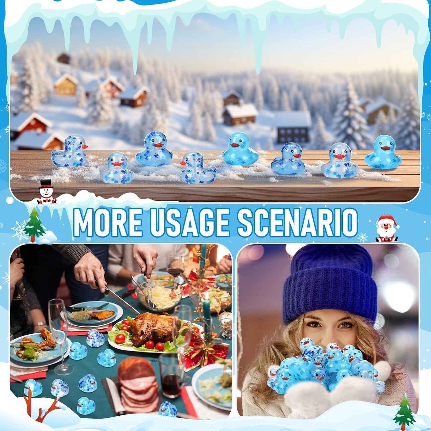 48 Pcs Winter Rubber Ducks Bulk Squeaky Floating Bath Snowflakes Duck Toys for Birthday Christmas Party Gifts Supplies Class Prizes Decorations Party Favors
