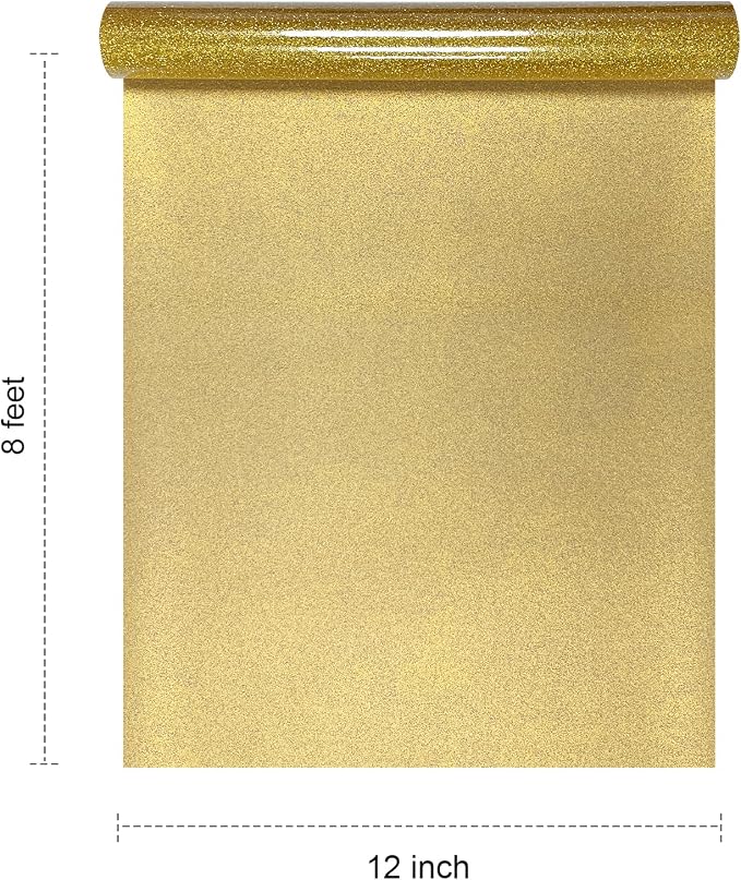 Efuncro- Gold Glitter HTV 12'' x 8FT Heat Transfer Vinyl, Iron on