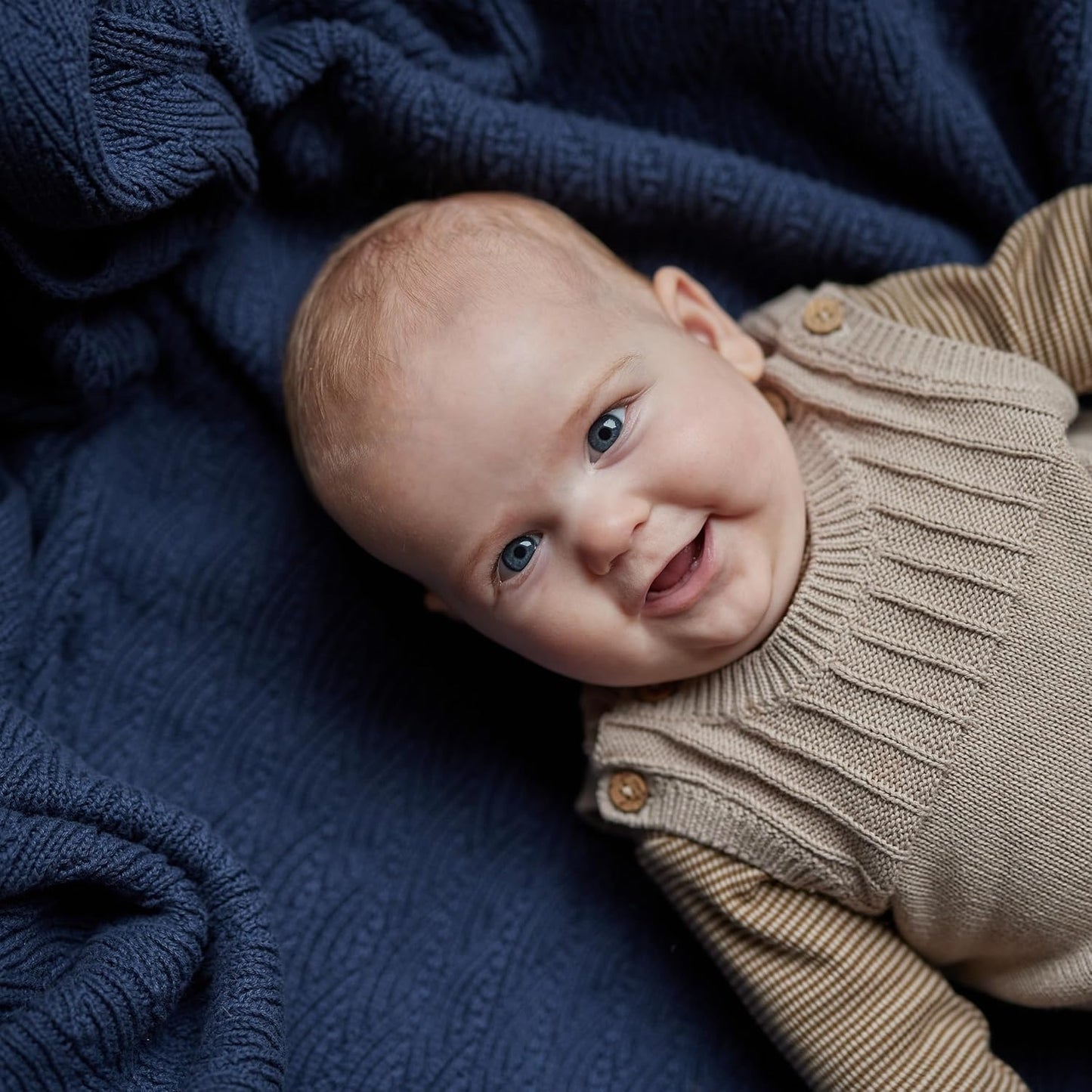 Knitted Organic Cotton Baby Blanket- Swaddle Blanket, 30" x 40" Soft Receiving Blanket for Newborn(North Sea Blue)