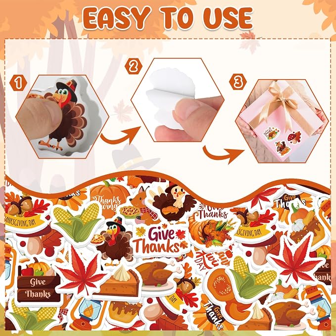 300Pcs Thanksgiving Foam Stickers, Cute Self-Adhesive Autumn Stickers Foam