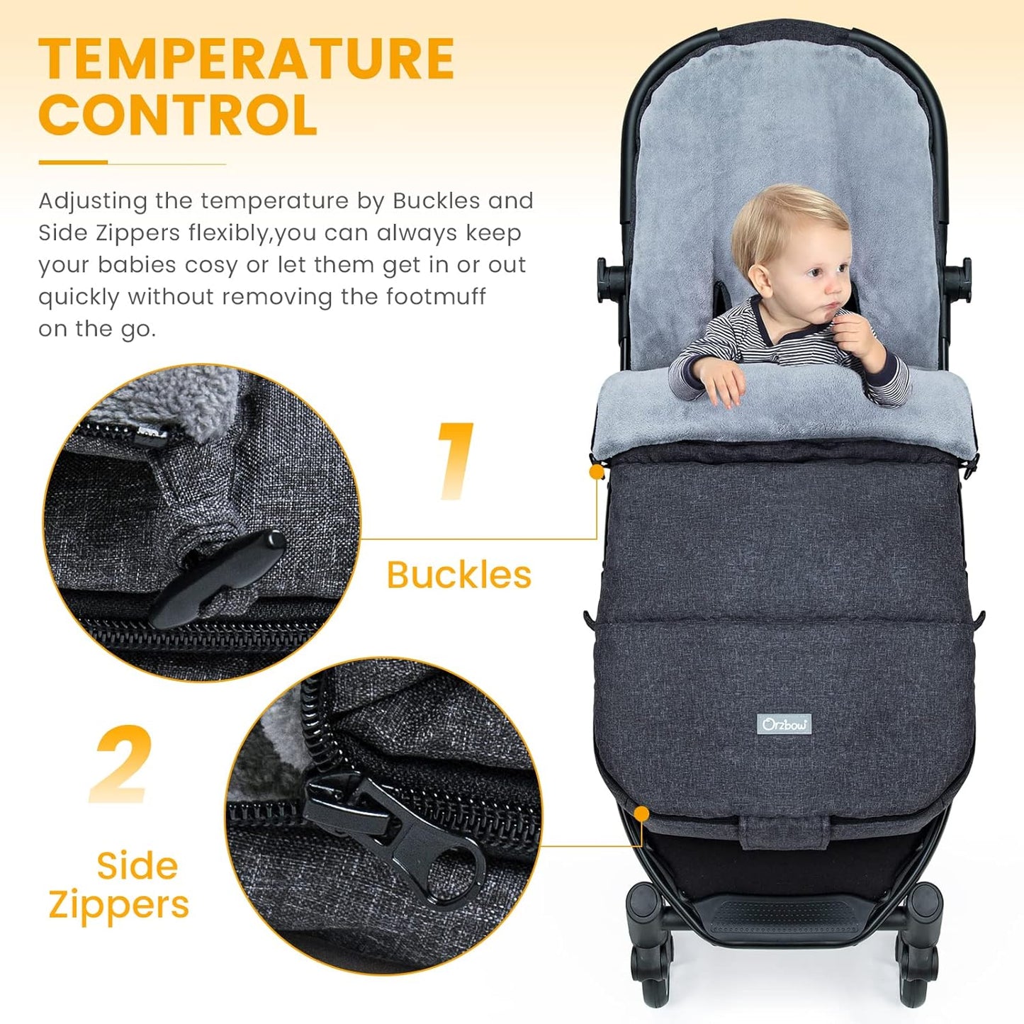 Orzbow Warm Bunting Bag Universal,Stroller Sleeping Bag Cold Weather,Waterproof Toddler Footmuff (Black)