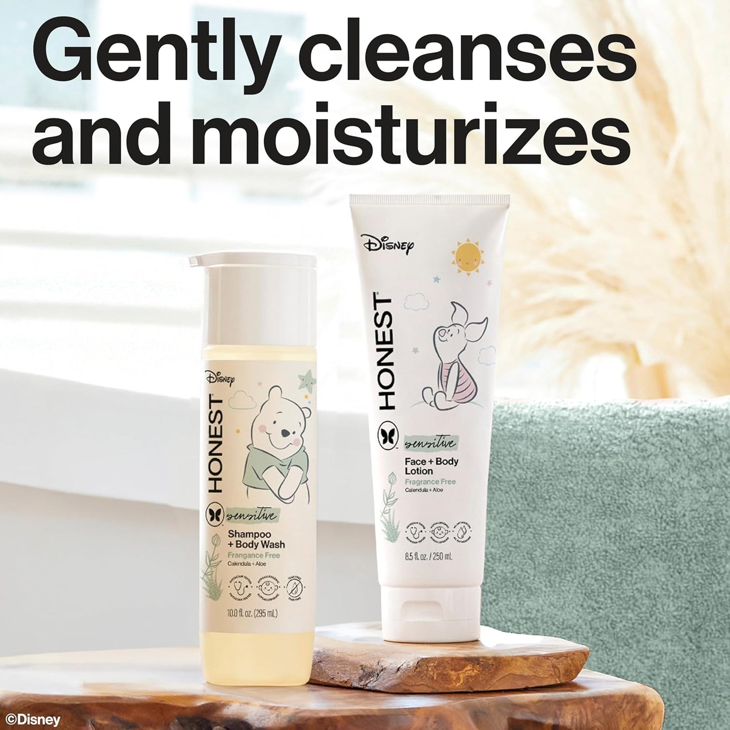 The Honest Company 2-in-1 Cleansing Shampoo + Body Wash and Face + Body Lotion Bundle + Disney Design | Gentle for Baby | Dermatologist Tested | Sensitive Fragrance Free, 18.5 fl oz