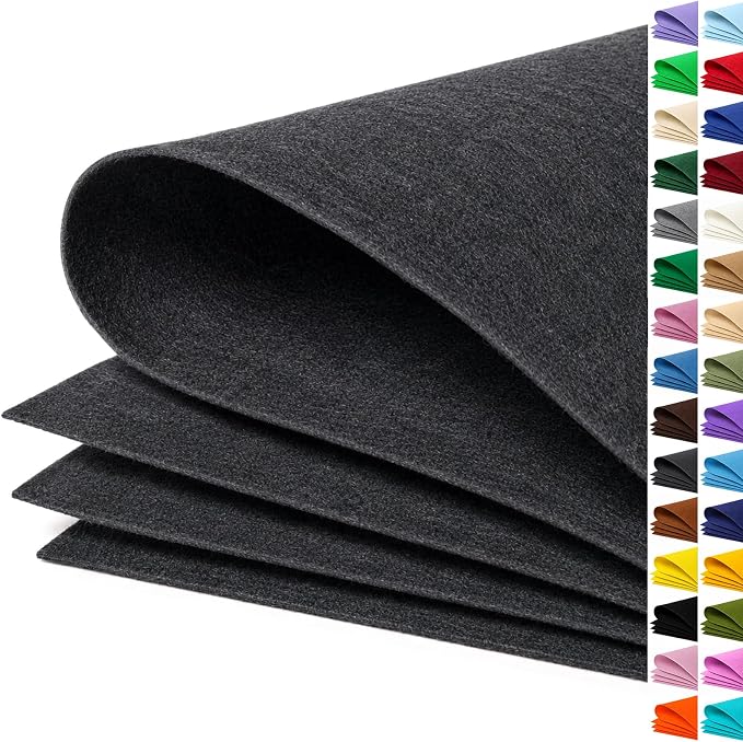 Charcoal Gray Large Felt Fabric 36" x 36", 1mm Stiff Felt Sheet, Nonwoven Fabric