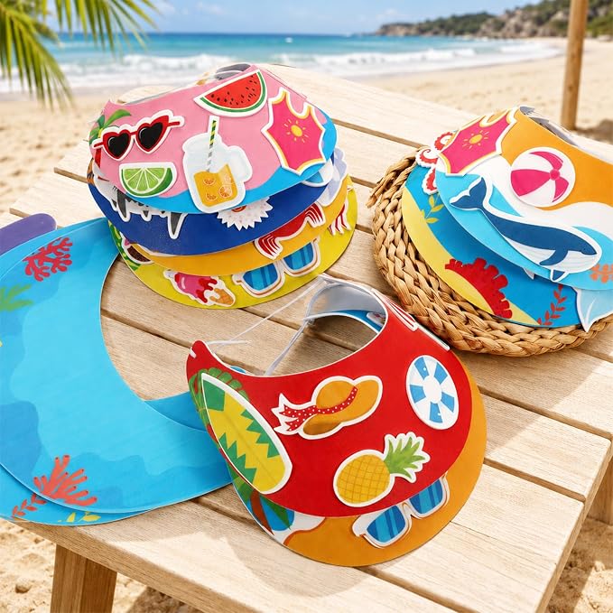 24Pcs EVA Foam Visor Summer Crafts Sun Hat Crafts Kits DIY Beach Sun Visor Hat