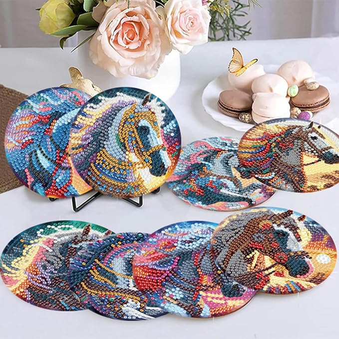 8 Pack Horse Diamond Art Coasters Kit for
