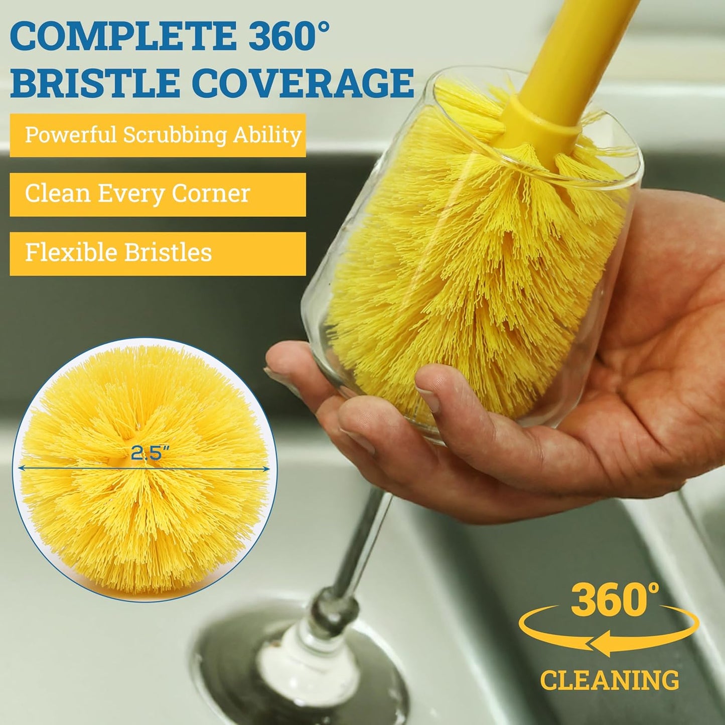 KLEEN HANDLER Goblet Cleaning Brush | Bottle Brush for Cleaning Glasses and Jars, Durable Bristles and Long Handle, (6 Brushes)