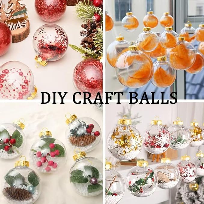 12 Pcs DIY Clear Plastic Fillable Balls Ornament, 2.36Inch Christmas Balls |