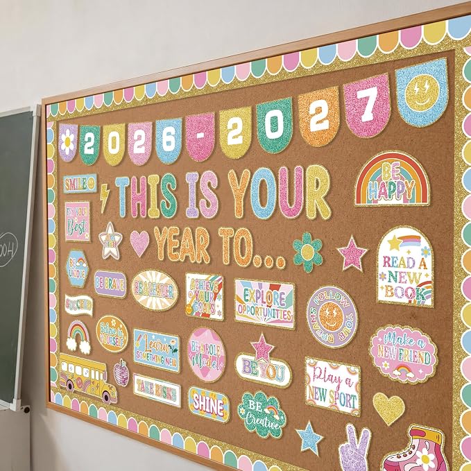 This is Your Year Bulletin Board Set Varsity Letter Hippie Retro Motivational