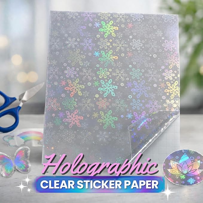 Bleidruck 25 Sheets Snowflake Holographic Clear Sticker Laminate Paper | A4