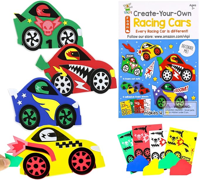 VKPI 4 Pieces EVA Foam Art Crafts Gift Kit, Creative Make Your Own Racing Cars