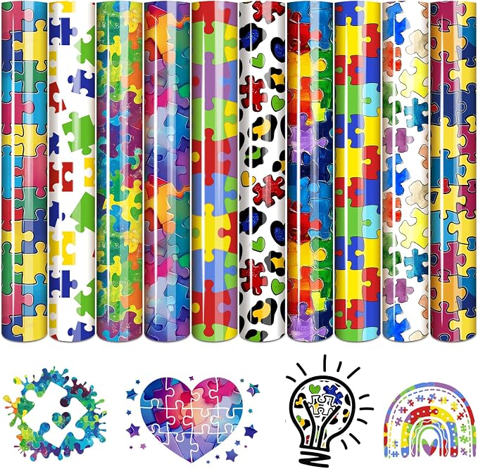 Tintnut Puzzle Heat Transfer Vinyl, 10 Sheets 12"x10" Iron on Vinyl |