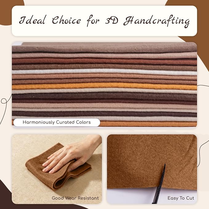 16 Pcs 8x18in Soft Felt Fabric Sheets, 16 Assorted Brown Colors Felt Pack